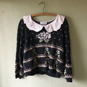 Vintage 90’s Embroidered Collar Floral Sweater